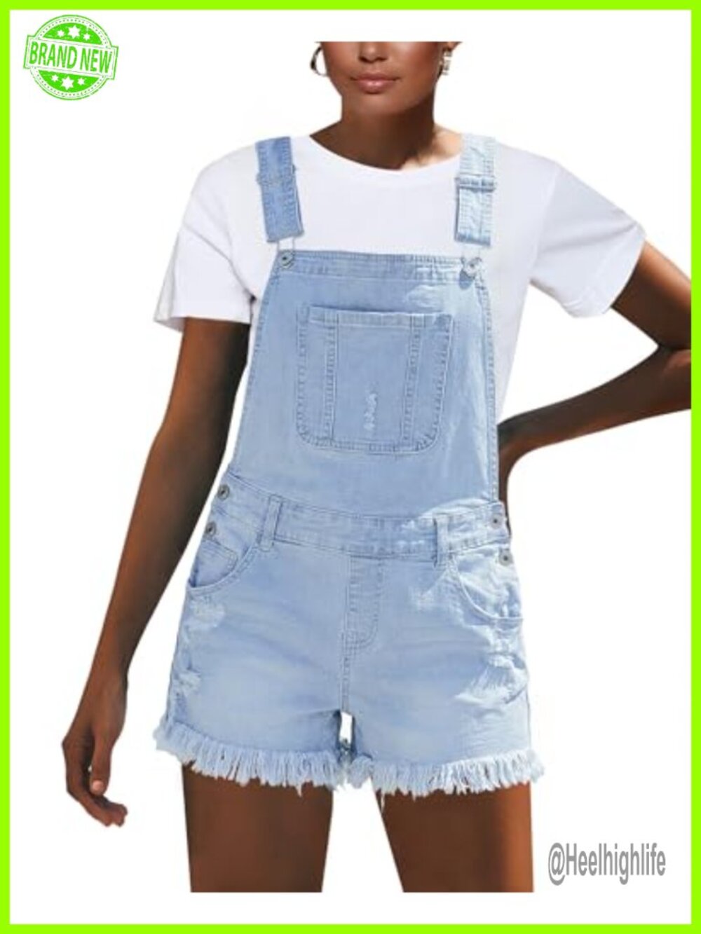Women's Denim Short Overalls Romper with Adjustable Straps and Pockets